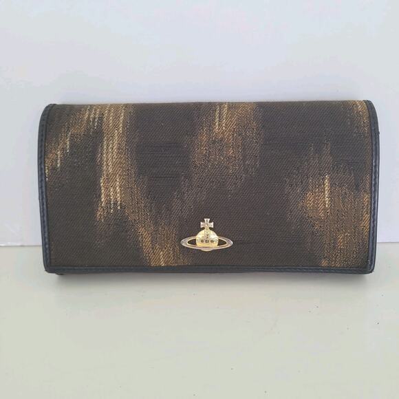 Vivienne Westwood Orbit Logo Wallet Clutch Large Envelope Canvas Leather Fair - Picture 1 of 13